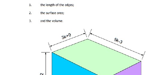 Find the length of the edges, the surface area and the volume of a cuboid.